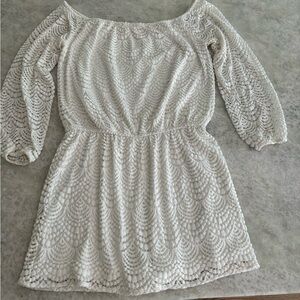 Lilly Pulitzer Cream Lace Long Sleeve Dress with shorts underneath